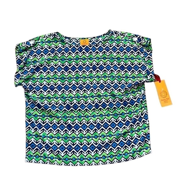 Ruby Rd women’s surfs up geo print navy and green top Size 10 P - Picture 1 of 9